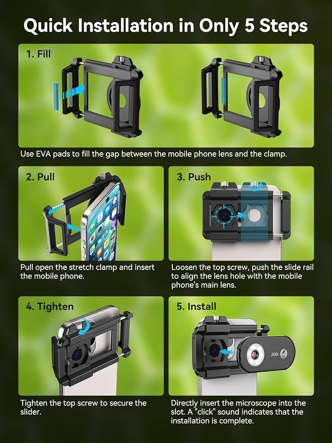 MIAO LAB 300X Phone Microscope Lens, Phone Camera Micro Lens with Universal Clip/LED Light/CPL, Mini Pocket Microscope Attachment for iPhone 17/16/15/14/13 Series and Most Smartphone MS300(300X) - Image 8