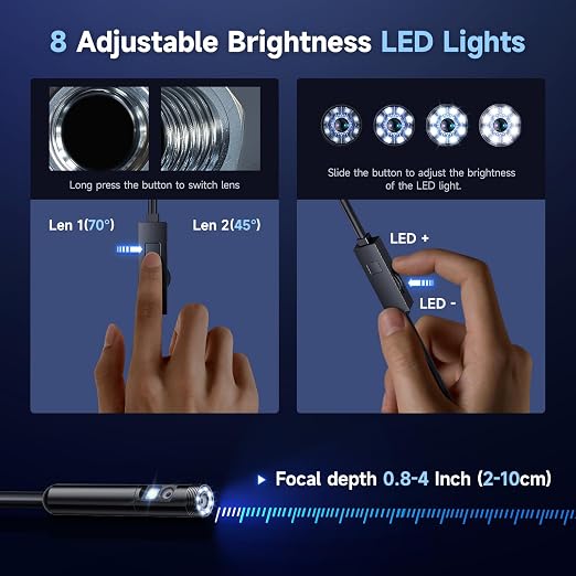 Endoscope Camera with Light, Dual-Lens 1920P HD Borescope with 8+1 Adjustable LED Lights, IP67 Waterproof Inspection Camera 16.5FT Semi-Rigid Snake Camera for iOS & Android (2 Interface) - Image 4