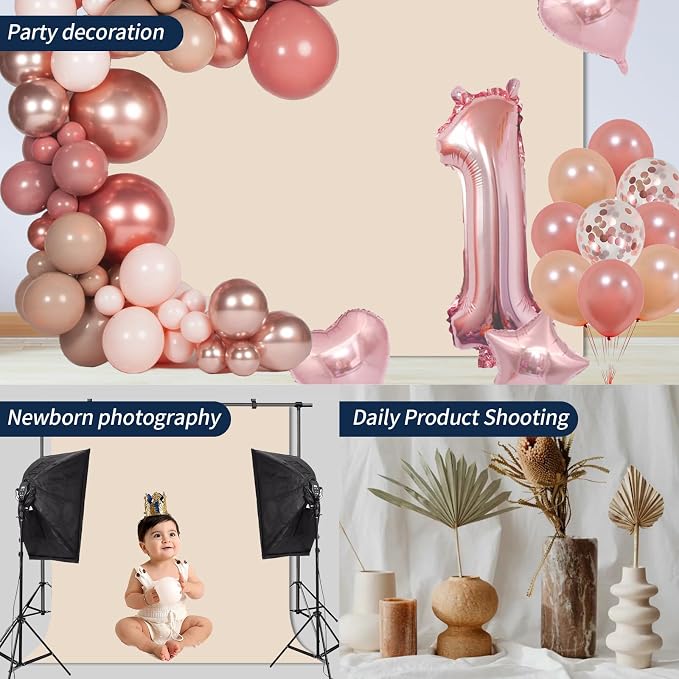 Beige Photo Backdrop for Photoshoot Solid Color Background 5x7 ft | Cream Photography Photobooth Curtain for Headshot, Homestudio, Portrait, Video, Meeting, Easy to Install, Washable Fabric - Image 3