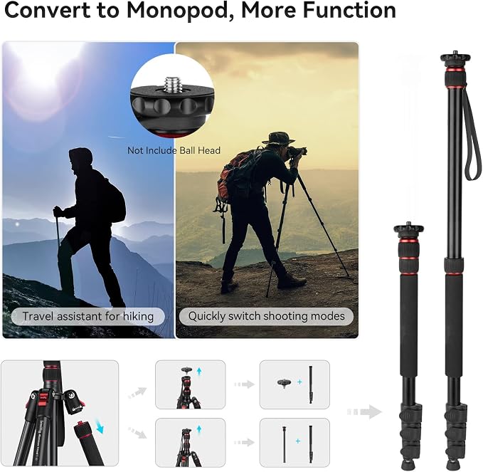 SmallRig T-10 68" Foldable Aluminum Camera Tripod/Monopod | Max. Payload 33lb, Height Adjustable from 19.7" to 67.7", Works With Cameras and Phones. - Image 4