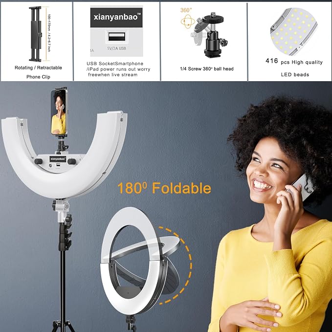 18 Inch Ring Light Kit, 55W Dimmable LED Light, Tripod Stand, Remote Controller,Box,CRI95(White) - Image 4