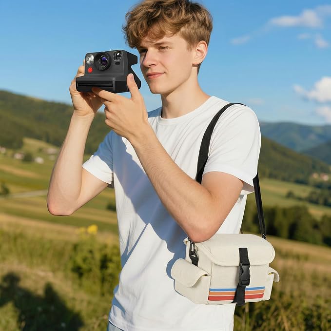 Camera Case Compatible with Polaroid Now, Now+ & OneStep+, Crossbody Bag | Custom-Fit Camera Case for Polaroid Now 2nd/3rd Gen, With A Shoulder Strap And Organized Accessory Storage - Beige - Image 6