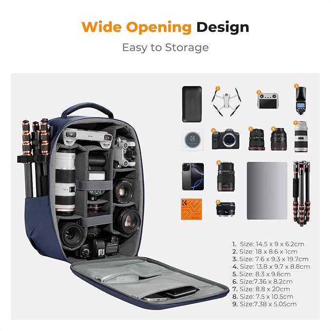 K&F CONCEPT Camera Backpack,Hardshell Photography DSLR Camera Bag | 15-15.6 Inch Laptop Compartment, Waterproof, Hard Shell Camera Case, Compatible with Canon/Nikon/Sony/DJI Mavic Drone, B07 - Image 2