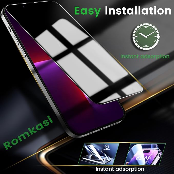 Romkasi 3 Pack Privacy Screen Protector for iPhone 13 6.1 Inch with 3 Pack Camera Lens Protector, Anti Spy Tempered Glass Film, Anti-Scratch, Touch Sensitive, Case Friendly - Image 7