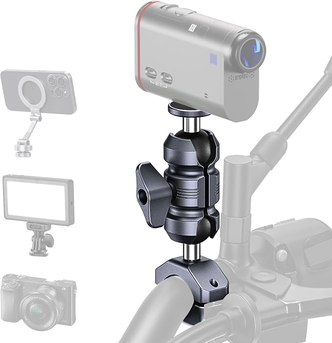 Sport Camera Holder with 1/4" Thread Ball Adapter, Install 22-32mm Diameter Round Bars, 25mm Ball, Aluminum, U-Bolt Base for ATV/Scooter Handlebar (KCB-2) by Unknown