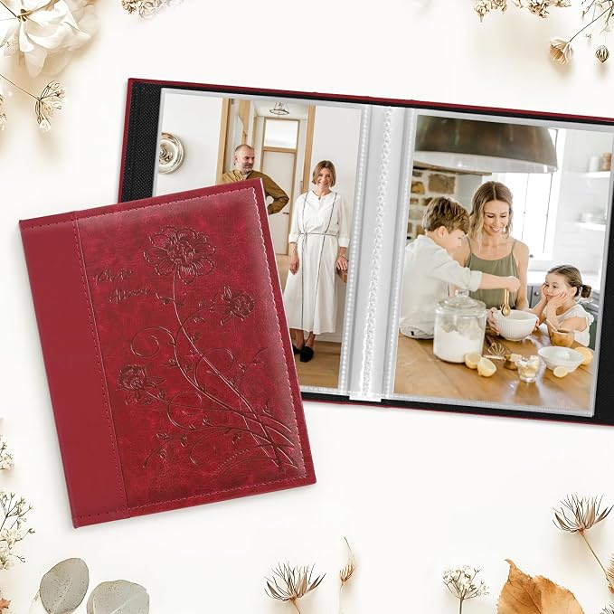Artmag Photo Album 5x7 2 Packs Clear Pages Pockets Leather Cover Slip Slide in Photo Album Book Each Holds 50 Vertical 5x7 Photos Picture Book for Wedding Family (Red) - Image 3