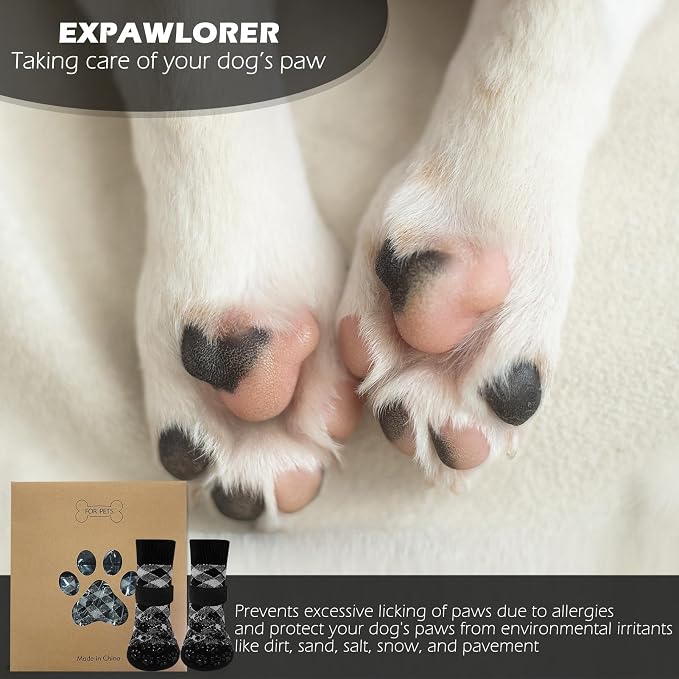 EXPAWLORER Anti Slip Dog Socks to Prevent Licking Paws, Dog Shoes for Hot Pavement, Dog Booties for Small Medium Large Senior Dogs, Traction Control Boots & Paw Protectors for Hardwood Floors - Image 4