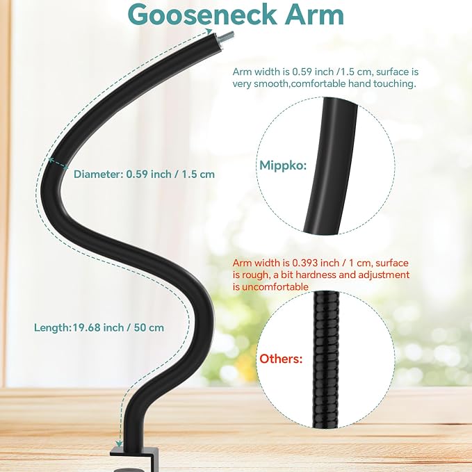Microphone Stand,50 cm Long Flexible Gooseneck Arm Desktop Clamp Mount,Universal Heavy Duty Mic Clip Holder 3/8" to 5/8" Adapter,Compatible with Shure/Fifine/HyperX /AT2020 /Pyle/Blue Snowball/Razer - Image 3