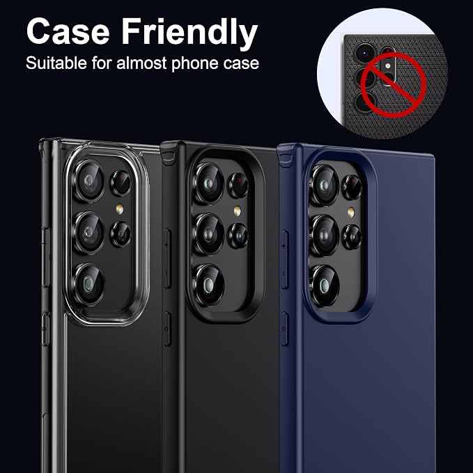 WSKEN for Samsung Galaxy S24 Ultra Camera Lens Protector - Ultra Thin | Case Friendly, 9H Shatterproof Tempered Glass, Anti Scratch Metal Circle, Camera Screen Protector Cover Accessories, Black - Image 5