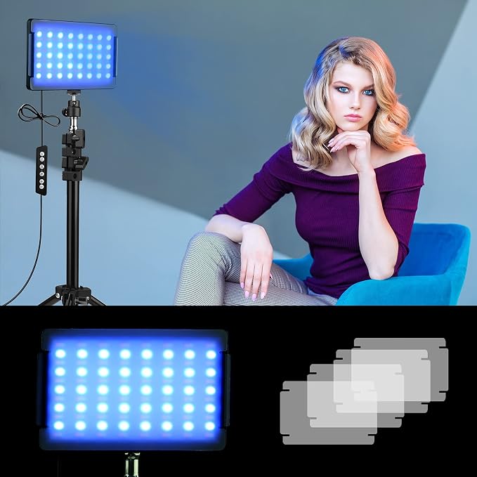 2 Packs RGB LED Video Light with Tripod Stand/White Filters - Image 7