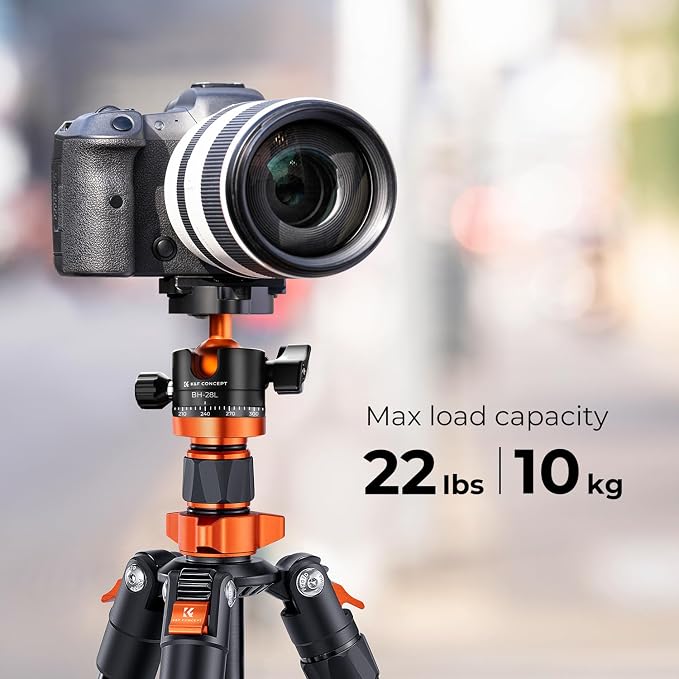K&F CONCEPT 62" Compact Aluminum DSLR Camera Tripod | Detachable Monopod Tripod, 360° Ball Head, QR Plate, 22lbs Payload for Travel/Work, O254A1+BH-28L - Image 4