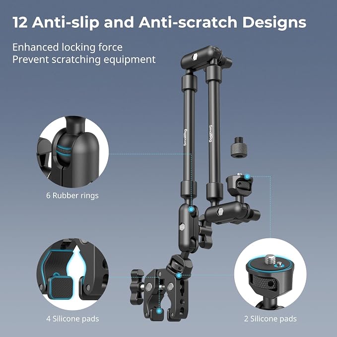 SMALLRIG 22" Magic Arm Clamp, Overhead Phone Mount Holder Stand, Flexible Desk Camera Mount, Articulating Friction Boom Arm, for POV Shot, Filming, Light, Webcam, Action Camera - Image 6