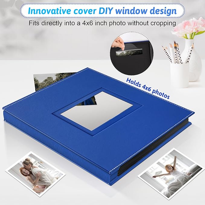 Popotop 4x6 Photo Album Holds 800 Pictures, Vegan Leather Hardcover | 800-Photos Capacity, Clear Slip-In Pockets, Extra-Large Collection Format, Front Photo Window, Gifts for Family Wedding Baby - Image 2
