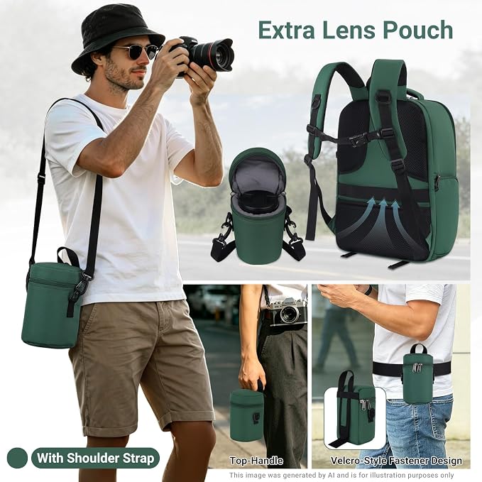 MOSISO Camera Backpack,Photography Camera Bag with Lens Pouch,Emerald Green | DSLR/SLR/Mirrorless Waterproof Hardshell Case, Tripod Holder&15.6 inch Laptop Compartment Compatible with Canon/Nikon/Sony - Image 6