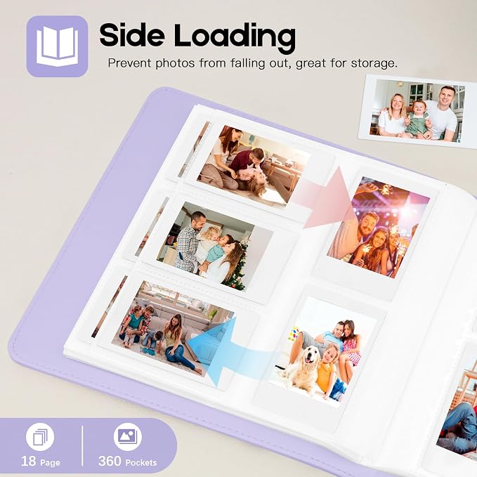 Veicevol 360 Pockets Photo Album for Polaroid 2x3" & Instax Mini, Purple | Large Capacity, Designed for Fujifilm Instax Mini and Polaroid 2x3 Photos, To Store Pictures Or Trading Collection Cards - Image 5