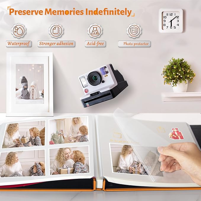 Artfeel Photo Album Self Adhesive Scrapbook,120 Pages Large Photo Book for 4x6,5x7,8x10 Pictures,DIY Album for Baby Wedding Family Travel Birthday,with Metallic Pen and Scraper - Image 2