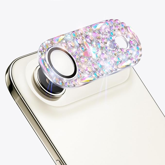 Bling Diamond Camera Lens Protector Compatible with iPhone 17 Air, Metal Glitter Gem Camera Cover，9H Tempered Glass lens full Screen Sparkle Rhinestone Protector - Image 3