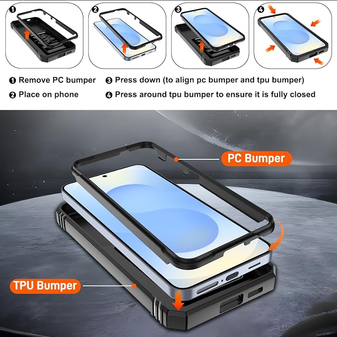 Gritup Fit for Samsung Galaxy S25 Case with Slide Camera Cover | 2 Pcs Screen Protector, Build in 360° Rotating Ring Kickstand, Military Grade Protective Phone Case, Black - Image 4