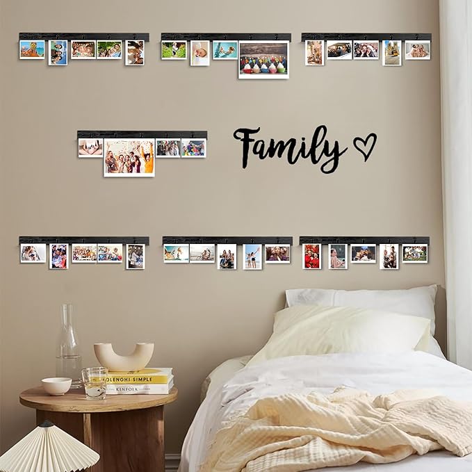 6 Picture Frames Collage Wall Decor With 30 Clips, Wood Photo Frame, No Drilling Required, Adhesive Stickers, Easy to Install, Black. - Image 2