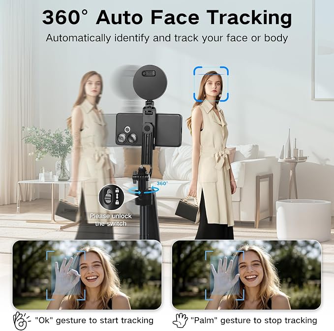 Content Creator Starter Kit,Vlogging Kit for iPhone/Android,70”Auto Face Tracking Tripod 360 Rotation with Light, Wireless Microphones,Selfie Stick Tripod for TikTok & YouTube Starter Kit - Image 3
