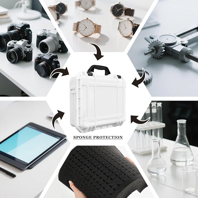 Relaxweex 1 Pcs Waterproof Hard Case with DIY Customizable Foam Insert Portable Protective Case with Knife for Camera Drones Equipments Tools Test Instruments(White,14.3 x 11.4 x 4.5 Inch) - Image 7