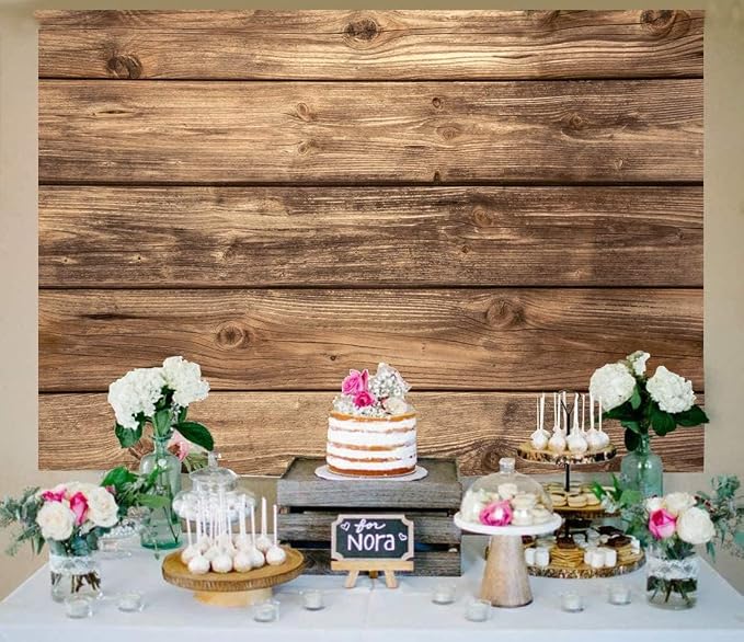 8x8FT Rustic Wood Wall Backdrop Natural Brown Wooden Board Photography Background Baby Shower Birthday Party Cake Table Decoration Banner Backdrops Photo Booth Prop 11839 - Image 5