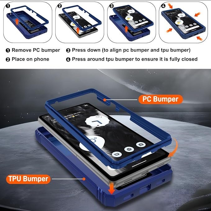 for Google Pixel 7A Case with Slide Camera Cover & Screen Protector*2, Pixel 7A Case Build in 360° Rotating Ring Kickstand, Military Grade Protective Case for Google Pixel 7A Phone Case, Blue - Image 4