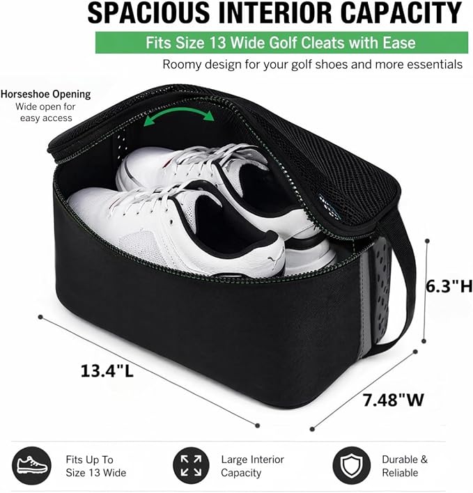 Golf Shoe Bag for Travel, Ventilated Sports Shoes Carrier, Portable Football Boot Organizer for Gym Men Women (1 Pcs-Black) - Image 3