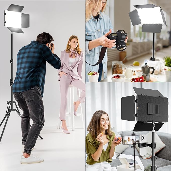 2 Pack LED Video Light with Barndoor, 30W Photography Lighting with Tripod Stand, 3000Lux CRI 98+ 2500K-8500K Studio Light Podcast Lighting for Video Recording, Game Live Streaming, Vlogging - Image 7