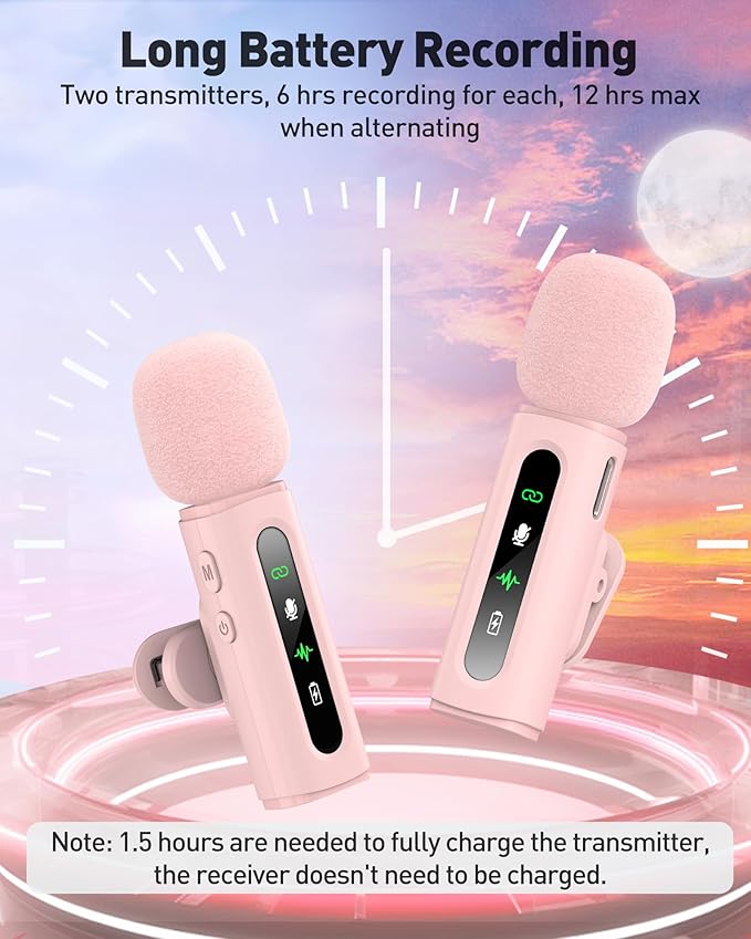 USB C Lavalier Microphone Wireless Mini Mic for Type-C Android Phone/Tablet/PC Video Recording Clip-on Mics with Rotatable Clip&Denoise Recording, Ideal for Vlog Tiktok Youtube Content Creator, Pink - Image 6