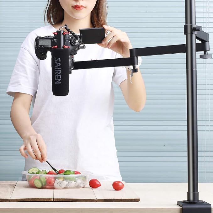 ULANZI Aluminum Camera Desk Stand Overhead Mount with Flexible Arm | 27.6in Center Shaft, 29.5in Extending Arm, Load 4.41lb, 3-Stage Adjustment, 360° Ball Head, for DSLR Ring Light Webcam - Image 2