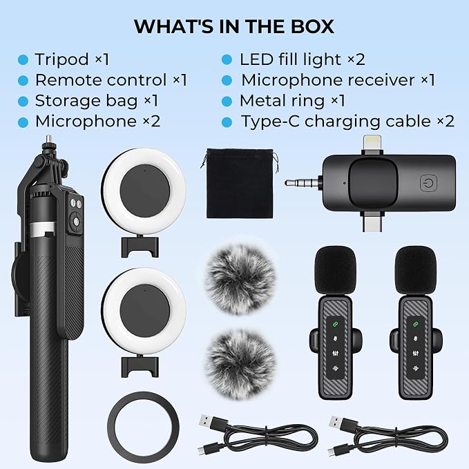 Content Creator Essentials Vlogging Kit, Magnetic Tripod & 2 Lights 2 Mics | 68" Magnetic Tripod for iPhone MagSafe/Android with Remote & 2 in 1 Magnetic Holder for Video Recording/Travel/Vlogging - Image 9