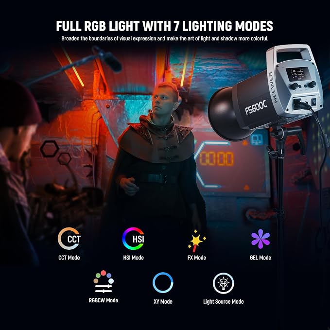 NEEWER Pro 600W RGB LED Video Light APP/2.4G/DMX Control, 2500-7500K 52500lx/1m COB Continuous Output Lighting, CRI95+/TLCI97+ Spotlight with Bag for Studio Photography Recording Streaming, FS600C - Image 4