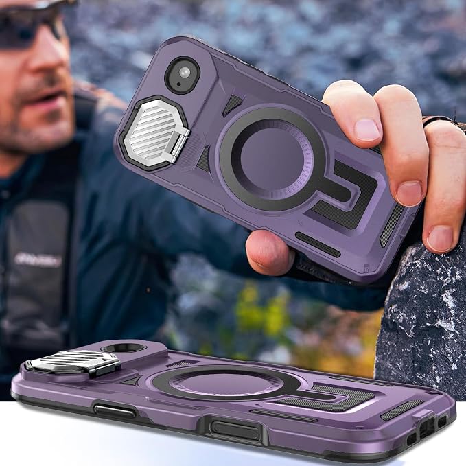 Camera Stand Case for iPhone 17 Air, [Compatible with MagSafe] [Lens Cover] 2025 Version Military Grade Protective Soft Case for iPhone 17 Air 6.5 inch Men Women, Purple - Image 7