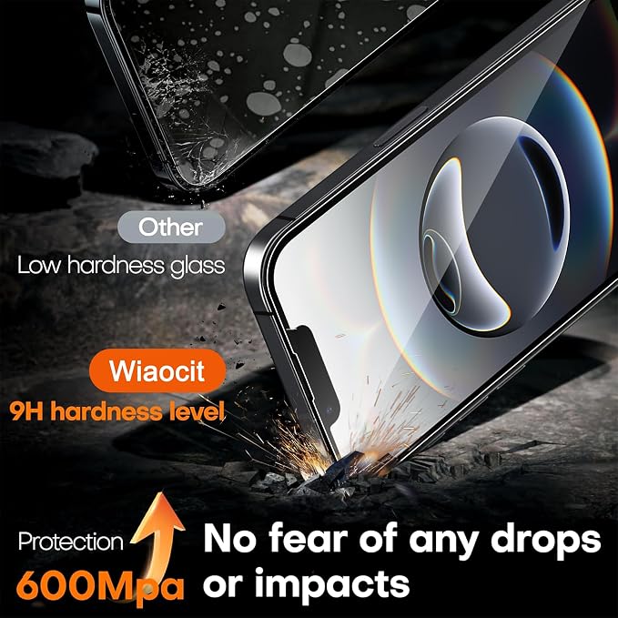 Wiaocit Tempered Glass Screen Protector for iPhone 16e/iPhone 17e | 3+3 Pack, 9H Hardness, Camera Lens Protector, Installation Frame, Bubble Free, Case Friendly - Image 3