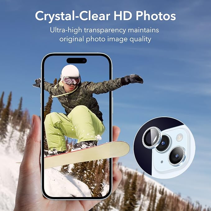 ESR 2 Pack Camera Lens Protector for iPhone 15/15 Plus/14/14 Plus, Ultra-tough HD Individual Lens Protectors, Scratch Resistant, Ultra-thin Tempered Glass, Armorite Series, Rhinestone Blue | Individual Camera Cover, 9H Tempered Glass, Original Camera C... - Image 6