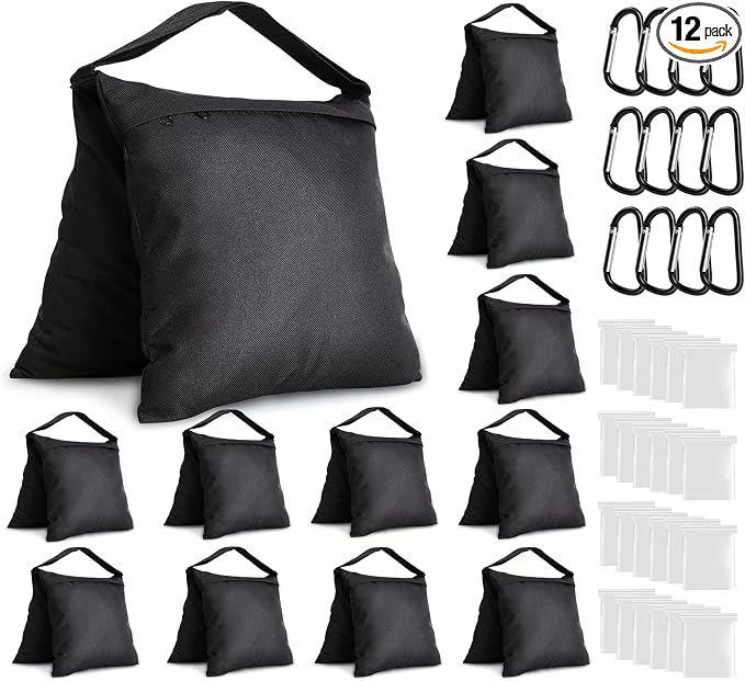 12 Packs Sandbags Weight Bags for Light Stand Photography Video Support | Heavy Duty Saddlebags for Backdrop Stand, Photo Tripod, Canopy, Pop up Tent, Umbrella Base, Fishing Chair, Wedding Shed by Aimosen
