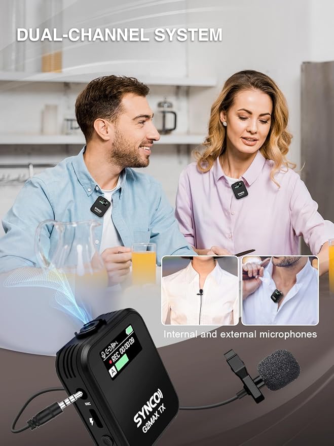 SYNCO Wireless Lavalier Microphone 2.4G Lav Mic with Charging Case 656FT 8H for Online Class Live Streaming YouTube for Camera Smartphone Tablet (1TX+1RX(with Display+8GB) - Image 4