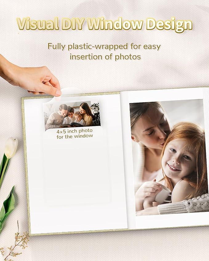 Artfeel Photo Album 4x6 with 100 Pockets,Slip-in Picture Albums,Linen Cover Memory Book with Front Window,White Page Vertical Photo Book for Wedding,Family,Anniversare,Baby,Vacation - Image 2