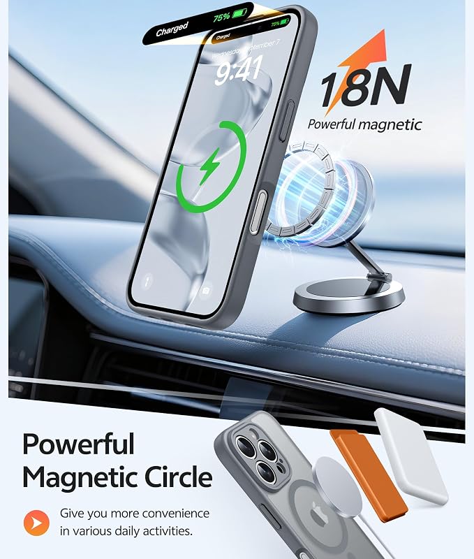 FNTCASE for iPhone 16 Pro Case, Fit for Magsafe, with Screen Protector Gray | Full Camera Protection, Translucent Matte, 14FT Military Grade Drop Proof, Shockproof Protective Phone Cover, Gray - Image 3