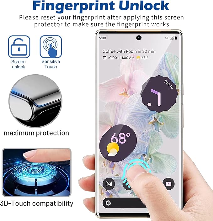 [3+1 Pack] for Google Pixel 6 Pro Screen Protector, 9H Tempered Glass, Ultrasonic Fingerprint Compatible, 3D Curved, HD Clear Scratch Resistant for Google Pixel 6 Pro 5G Glass Screen Protector - Image 4