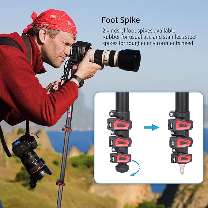 63in/160cm Camera Monopod INNOREL VM60A Aluminum Alloy Portable Compact Lightweight Travel Monopod with Fast Flip Lock for Canon Nikon Sony DSLR Camera Video Camcorder DV Photography Load 22lbs/10kg - Image 5