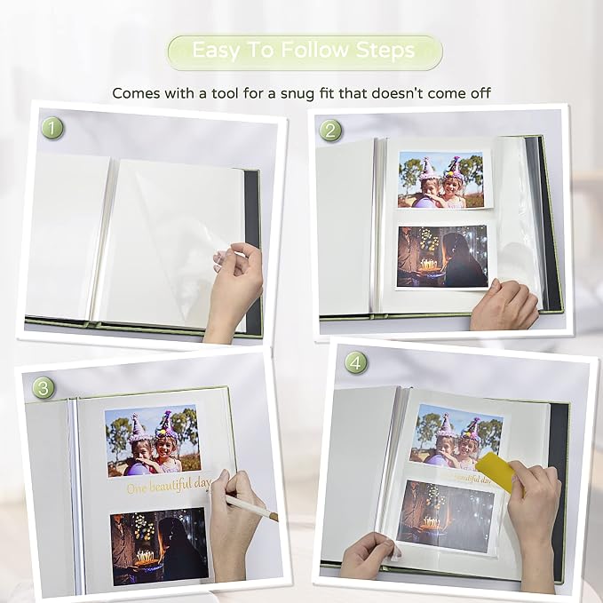 Popotop Large Photo Album Self Adhesive 4x6 5x7 8x10 Scrapbook Album DIY Picture Book,Gifts for Mom,Family Baby and Wedding,with Metal Pen and Plastic Board - Image 4