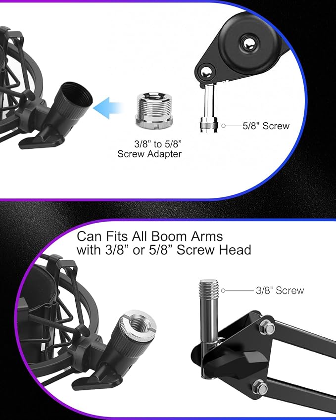 Universal Microphone Shock Mount, Mic Clip Holder for Diameter 47mm-53mm Mic Anti Vibration Adjustable High Isolation Shock Mount - Image 4