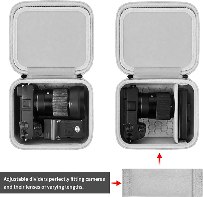 casmilee Mirrorless Camera Case for Sony a6400/a6700/a6100/a6000 | Adjustable Dividers, Padded Multi-Layer Protection, Pockets for Lens and Accessories, Shoulder Strap, Case Only, Gray - Image 2