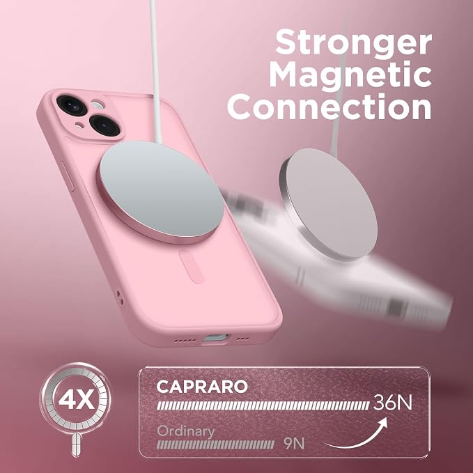 CAPRARO for iPhone 14 Case, Compatible with MagSafe | Upgraded [Full Camera Protection] Shockproof Protective Slim Translucent Matte Magnetic Phone Case 6.1'', Peach Pink - Image 4