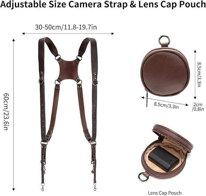 Dual Camera Harness Leather Camera Straps for Photographers for DSLR/SLR | Camera Holster Camera Harness for Photographers Leather Harness Camera Belt Spider Holster Camera Belt Camera Neck Strap - Image 6