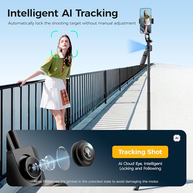 69.3" Auto Face Tracking Selfie Stick Tripod, 360° Rotation Auto-Open Phone Tripod Stand with Rechargeable Remote,for TikTok/Vlog/Live Stream,Compatible with iPhone/Android/Camera/GoPro - Image 6