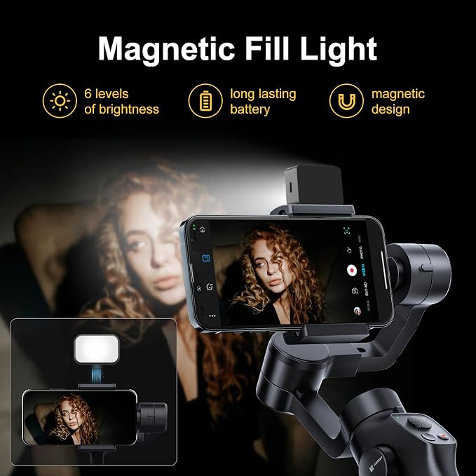 Gimbal Stabilizer for Smartphone, 3-Axis Stabilization Phone Gimbal Handheld with Fill Light, Face Tracking Tiktok YouTube Vlog Stabilizer for Android iPhone 15 14 13 Pro Max - Image 2