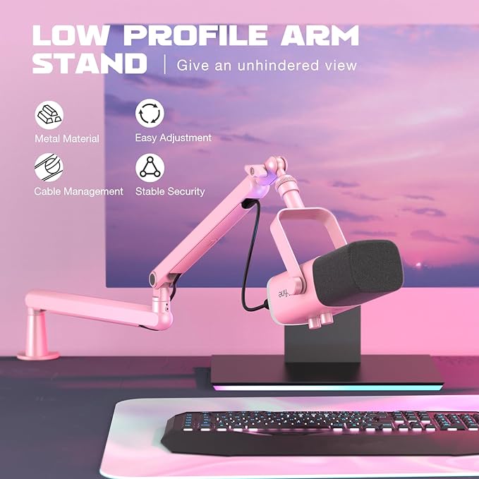 FIFINE BM88P Low Profile Metal Microphone Boom Arm for Gaming Streaming | Metal Adjustable Mic Stand, Built-in Cable Management Channel, Desk Clamp, Screw Adapter, for Studio Voice Recording - Image 2